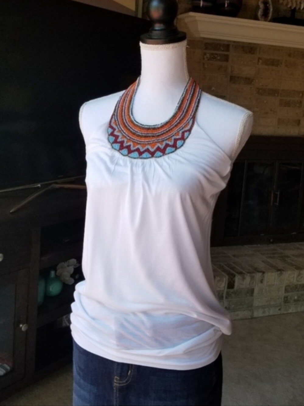 TERRANOVA White Draped Beaded Halter Top from Italy